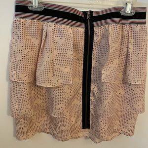 BCBG size Large skirt with ruffle, pink, black and red. The color on tag is Buff